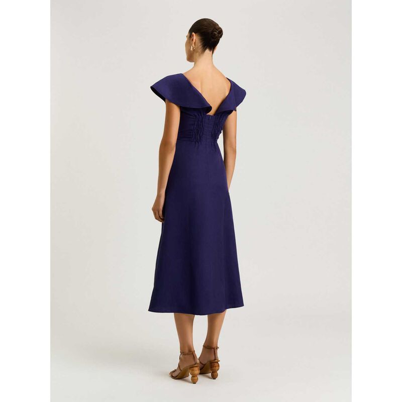 Veronika Maine Linen Lyocell Blend Ruffle Neck Dress image number 1